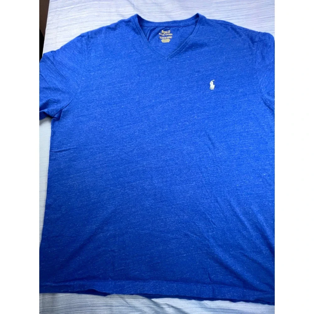 Polo Ralph Lauren‎ Mens XL V-Neck T-Shirt Royal Blue Heather Pony Logo Tee